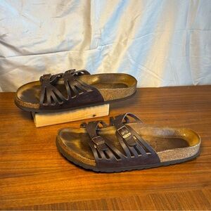 Birkenstock Brown Leather Double Buckle Sandal Slides Women’s 10